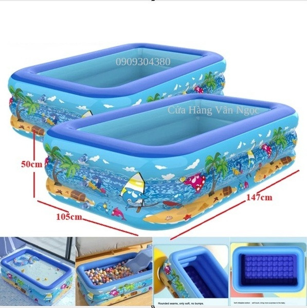 Hồ Bơi Bơm Hơi Trẻ Em Dài 1,5m Ba Tầng Hình Chữ Nhật